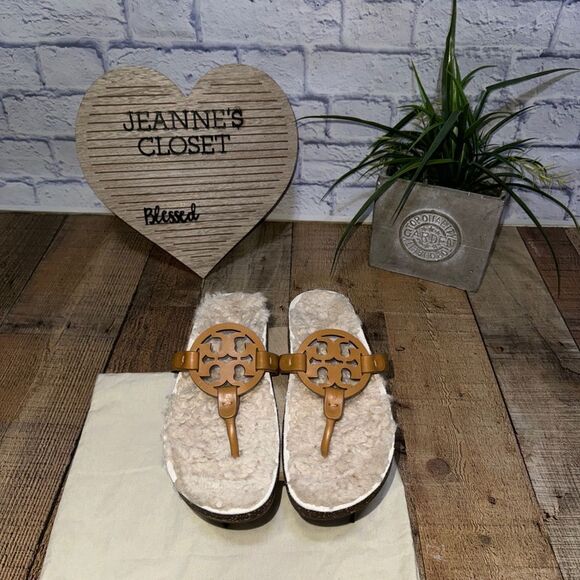 Tory Burch Miller cloud shearling carmel Slip-Oncorn/buttermilk sandals Size 7 - Picture 7 of 13